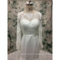 Long Sleeve Cathedral Train Chiffon Fit and Flare Wedding Dress